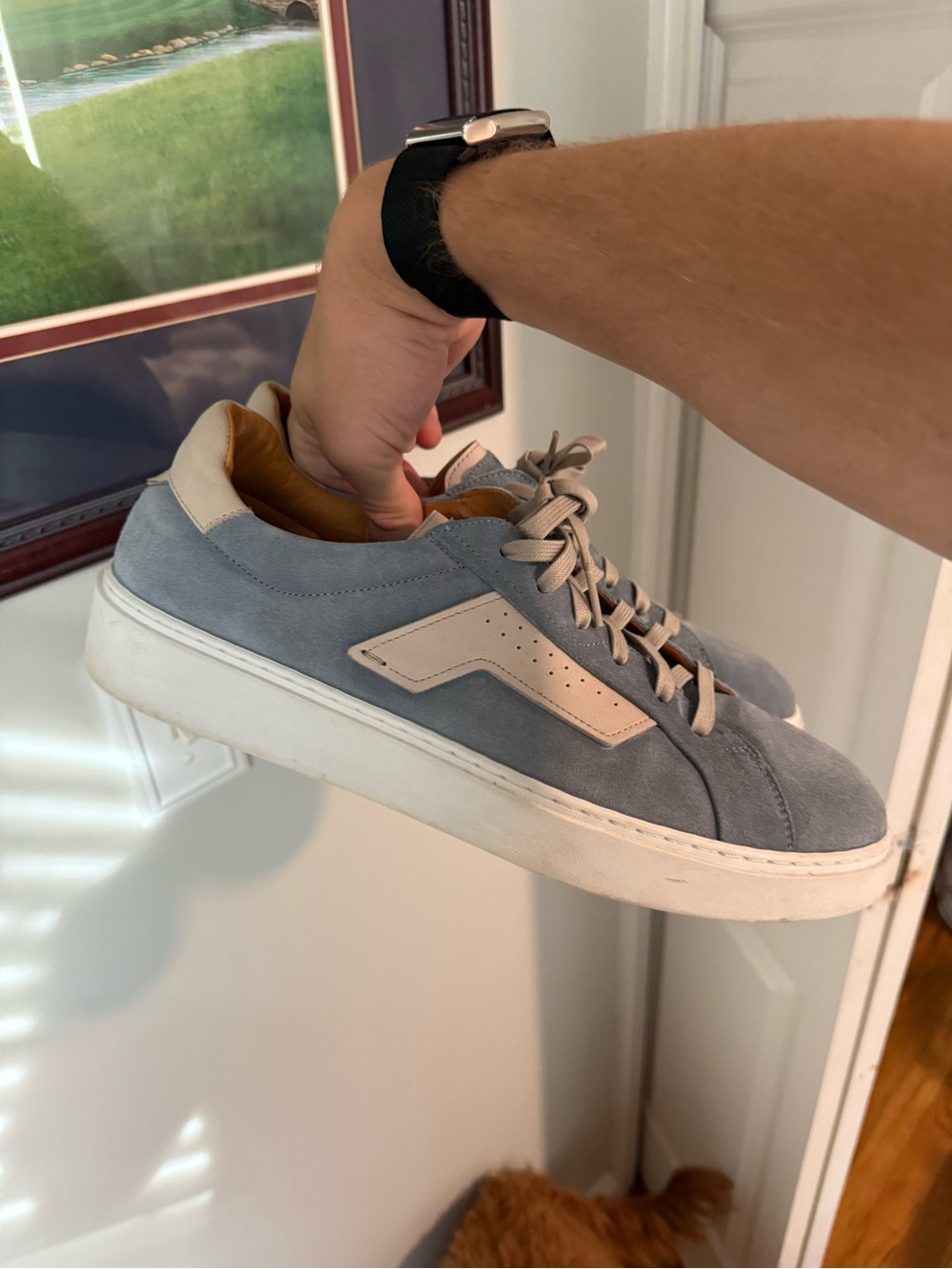 Magnanni Light Blue Suede Low-Top Sneakers with Cream Accents
